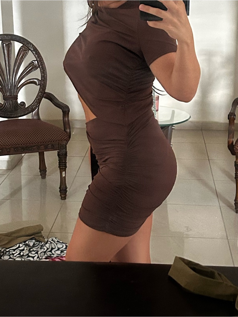 Brown Short Bodycon Dress - Women's Fitted Dress